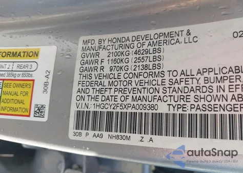 2023 Honda Accord Hybrid Sport из США, поврежденный, VIN 1HGCY2F5XPA009380